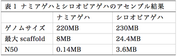 表1 ナミアゲハとシロオビアゲハのアセンブル結果