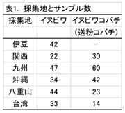 表1. 採集地とサンプル数