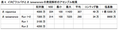 表4. イヌビワコバチとB. taiwanensisの発現解析のアセンブル結果